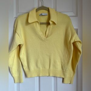 ZARA V-neck with collar yellow sweater. Size S